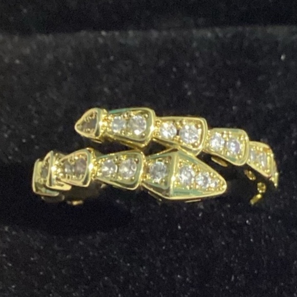 18k Gold Plated  Serpentine Snake Cz Diamond Pave Ring - Picture 13 of 16